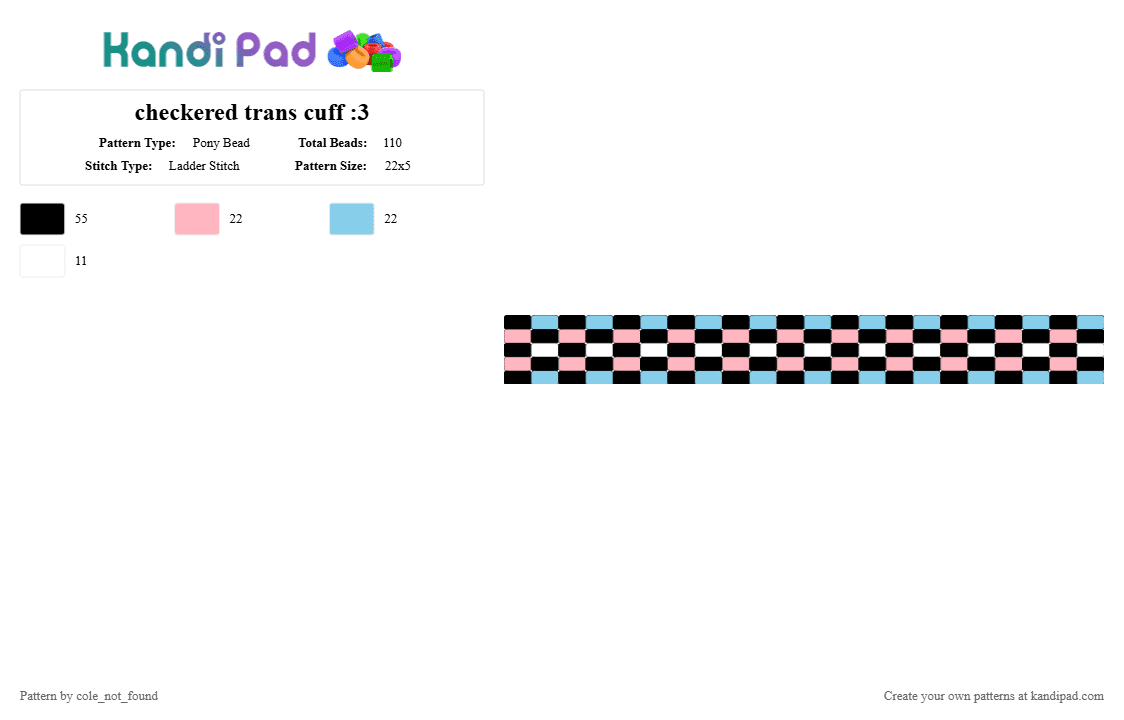 checkered trans cuff :3 - Pony Bead Pattern by cole_not_found on Kandi Pad - pink,light blue,pride,lgbtq,trans,cuff,checkered,ladder stitch