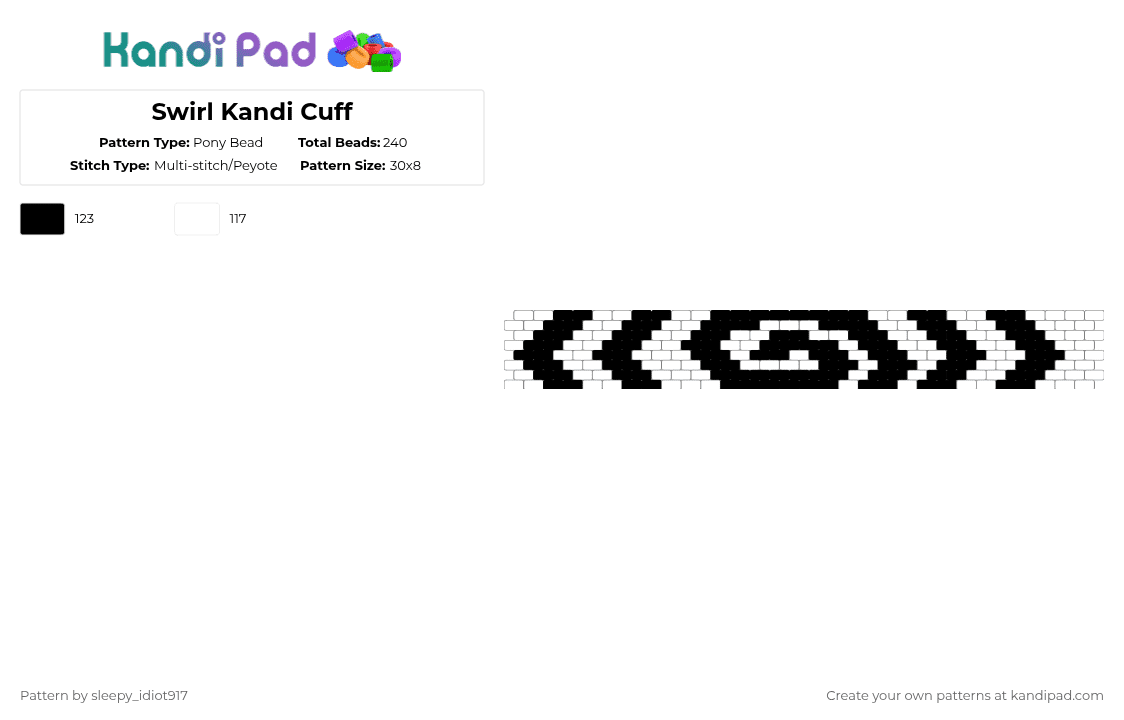 Swirl Kandi Cuff - Pony Bead Pattern by cole_not_found on Kandi Pad - black,white,swirl,kandi cuff