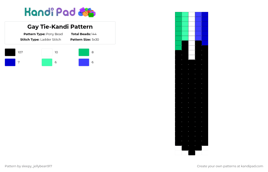Gay Tie-Kandi Pattern - Pony Bead Pattern by cole_not_found on Kandi Pad - black,teal,kandi,tie,pride,gay,mlm