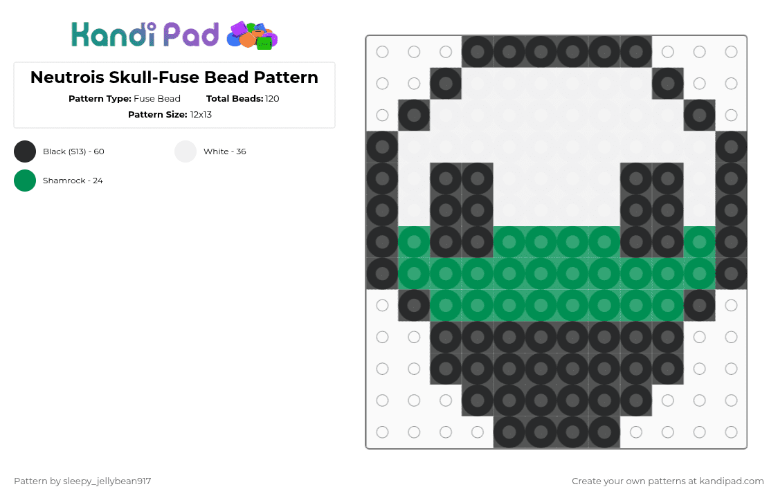 Neutrois Skull-Fuse Bead Pattern - Fuse Bead Pattern by cole_not_found on Kandi Pad - white,green,fuse bead,skull,pride,neutrois