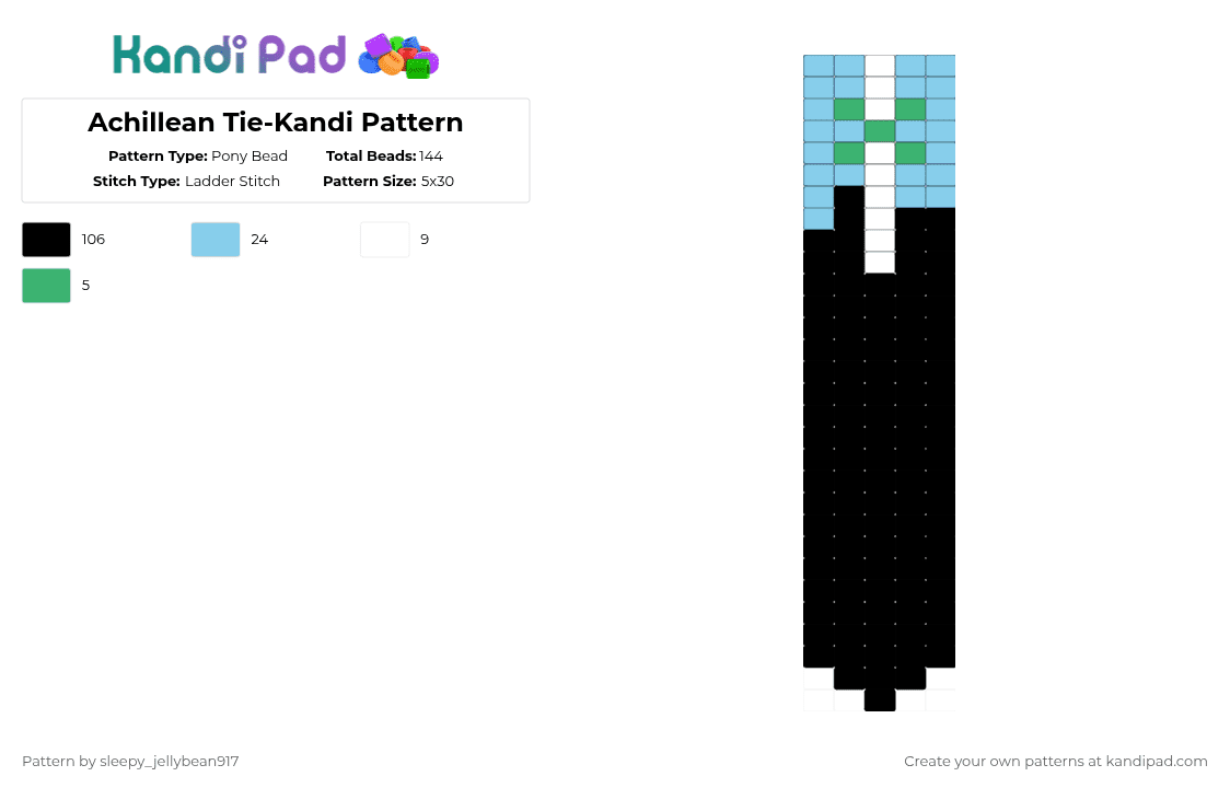 Achillean Tie-Kandi Pattern - Pony Bead Pattern by cole_not_found on Kandi Pad - black,light blue,kandi,tie,pride,mlm,achillean