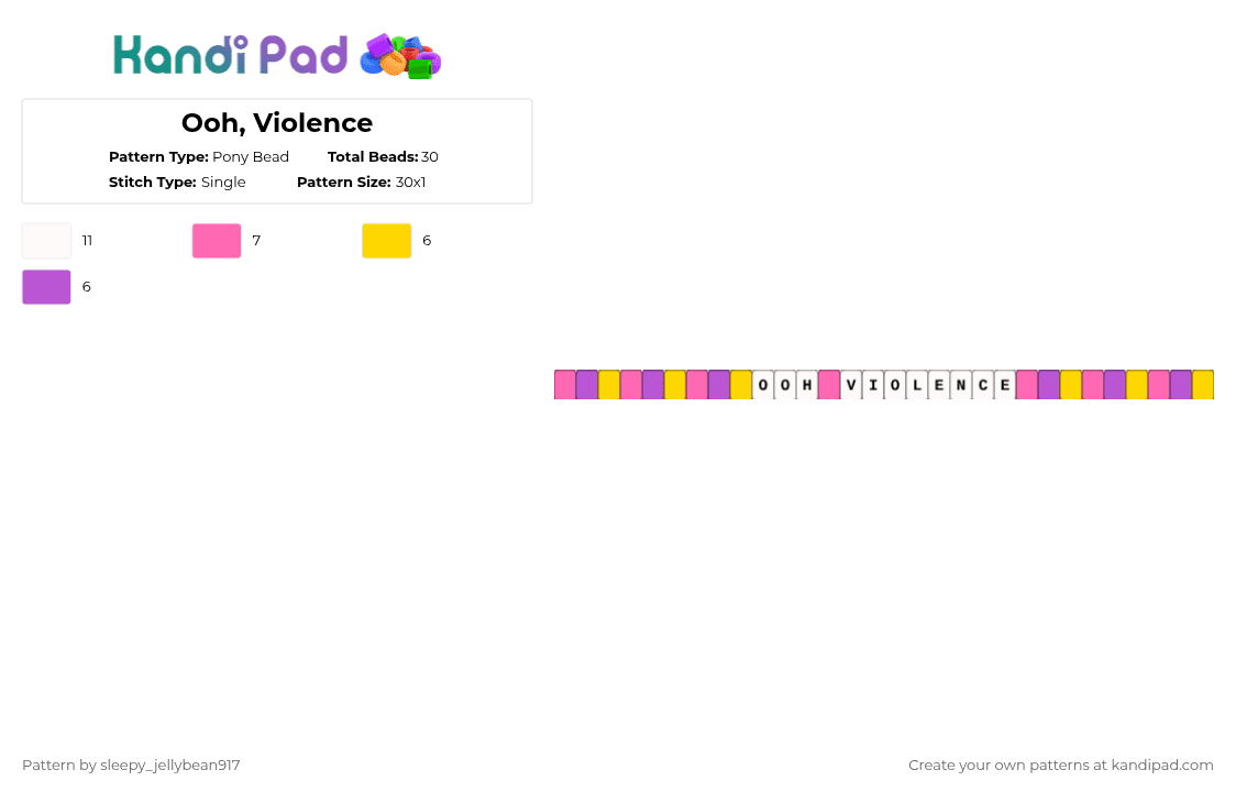 Ooh, Violence - Pony Bead Pattern by cole_not_found on Kandi Pad - yellow,pink,funny quote,jax,tadc,kandi single