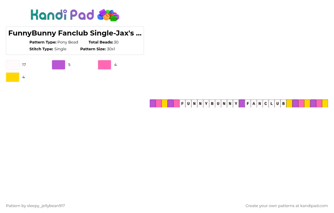 FunnyBunny Fanclub Single-Jax\'s Side - Pony Bead Pattern by cole_not_found on Kandi Pad - pink,yellow,jax,tadc,funnybunny,kandi single,purple