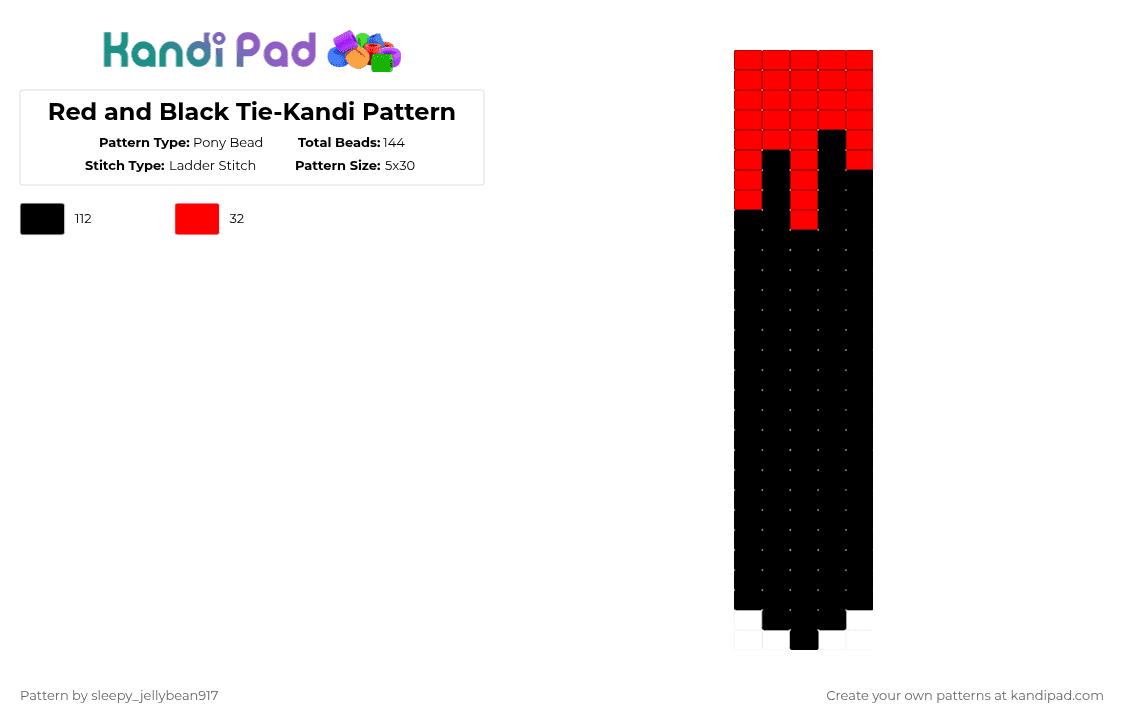 Red and Black Tie-Kandi Pattern - Pony Bead Pattern by cole_not_found on Kandi Pad - black,kandi,tie,red