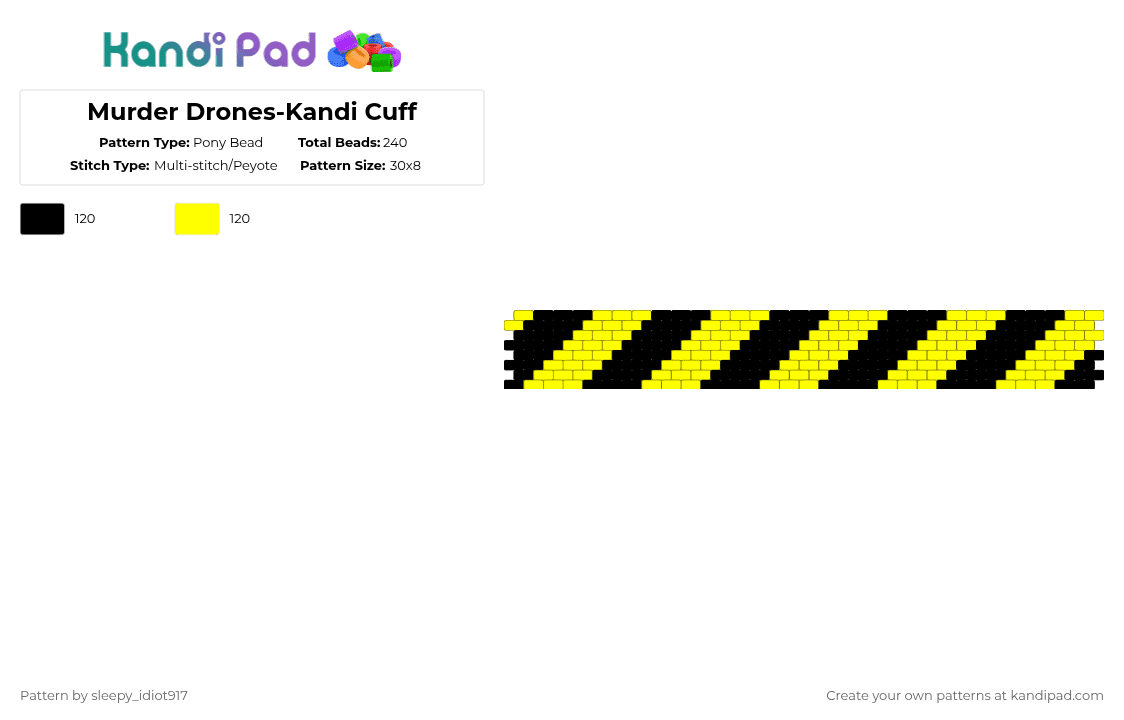 Murder Drones-Kandi Cuff - Pony Bead Pattern by cole_not_found on Kandi Pad - black,yellow,murder drones,kandi cuff,cuff