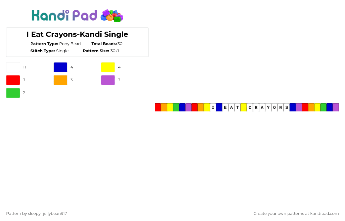 I Eat Crayons-Kandi Single - Pony Bead Pattern by cole_not_found on Kandi Pad - red,yellow,colorful,crayons,rainbow,unhinged kandi singles,kandi single,funny