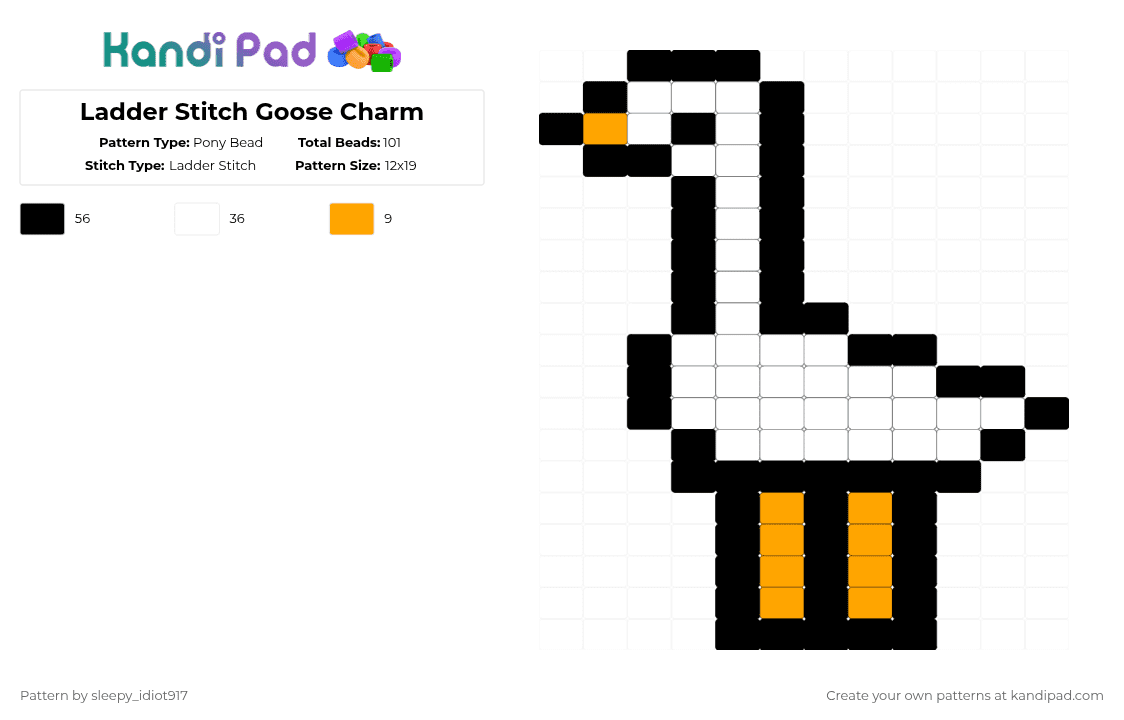 Ladder Stitch Goose Charm - Pony Bead Pattern by cole_not_found on Kandi Pad - white,goose,charm,kandi,kandi pattern,kandi charm