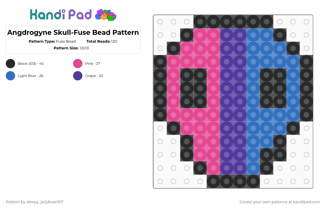 Angdrogyne Skull-Fuse Bead Pattern - Fuse Bead Pattern by cole_not_found on Kandi Pad - pink,blue,fuse bead,skull,pride,androgyne