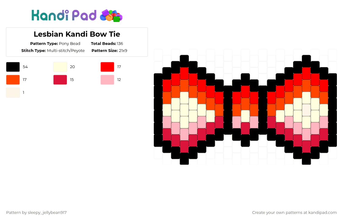 Lesbian Kandi Bow Tie - Pony Bead Pattern by cole_not_found on Kandi Pad - red