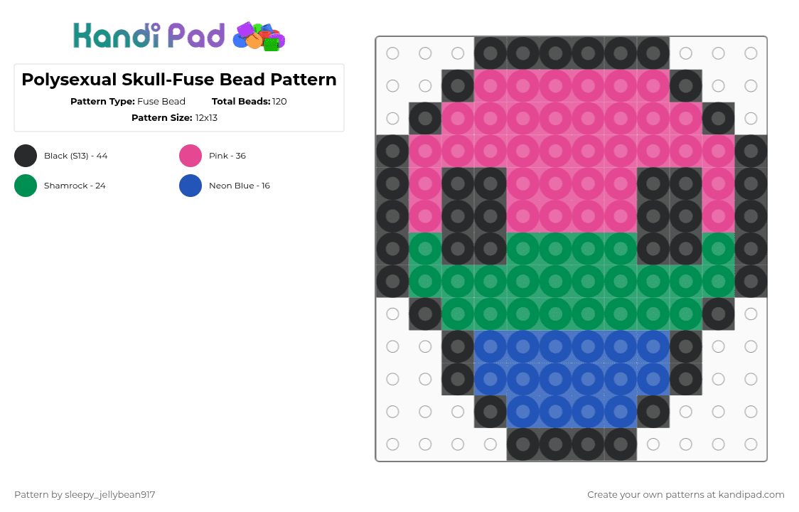 Polysexual Skull-Fuse Bead Pattern - Fuse Bead Pattern by cole_not_found on Kandi Pad - pink,fuse bead,skull,pride,polysexual