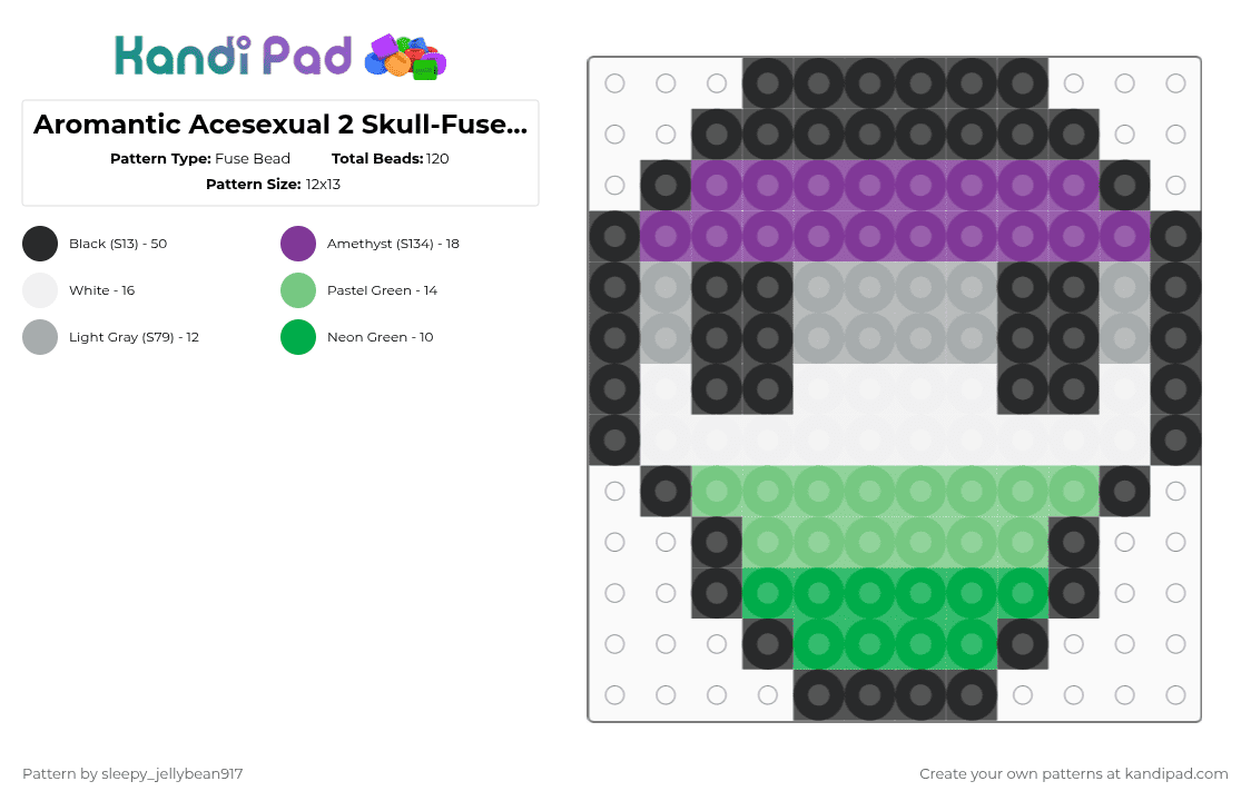 Aromantic Acesexual 2 Skull-Fuse Bead Pattern - Fuse Bead Pattern by cole_not_found on Kandi Pad - pink,teal,aromantic,acesexual,pride,fuse bead,skull