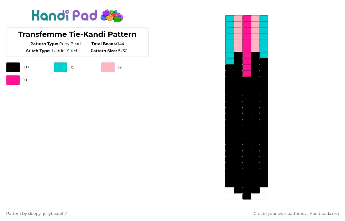 Transfemme Tie-Kandi Pattern - Pony Bead Pattern by cole_not_found on Kandi Pad - black,light blue,pink,kandi,tie,pride,transmasc,transfemme
