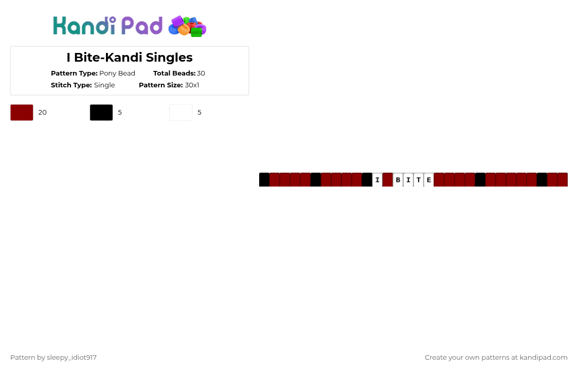 I Bite-Kandi Singles - Pony Bead Pattern by cole_not_found on Kandi Pad - red,kandi,pony bead,single,bracelet,random kandi single