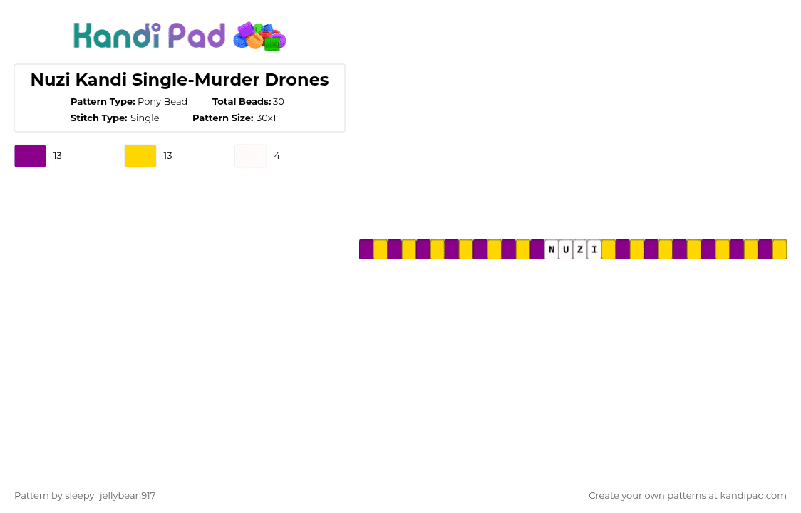 Nuzi Kandi Single-Murder Drones - Pony Bead Pattern by cole_not_found on Kandi Pad - pink,yellow,murder drones,kandi,single,nuzi