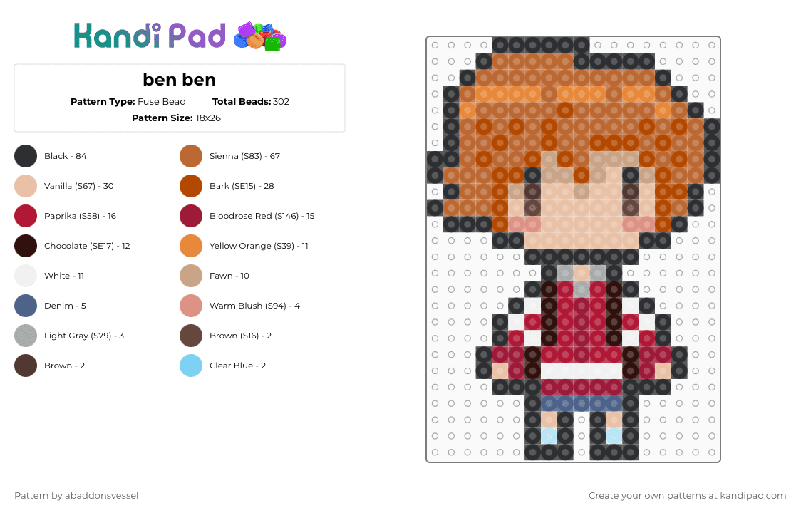 ben ben - Fuse Bead Pattern by abaddonsvessel on Kandi Pad - beige,tan,red
