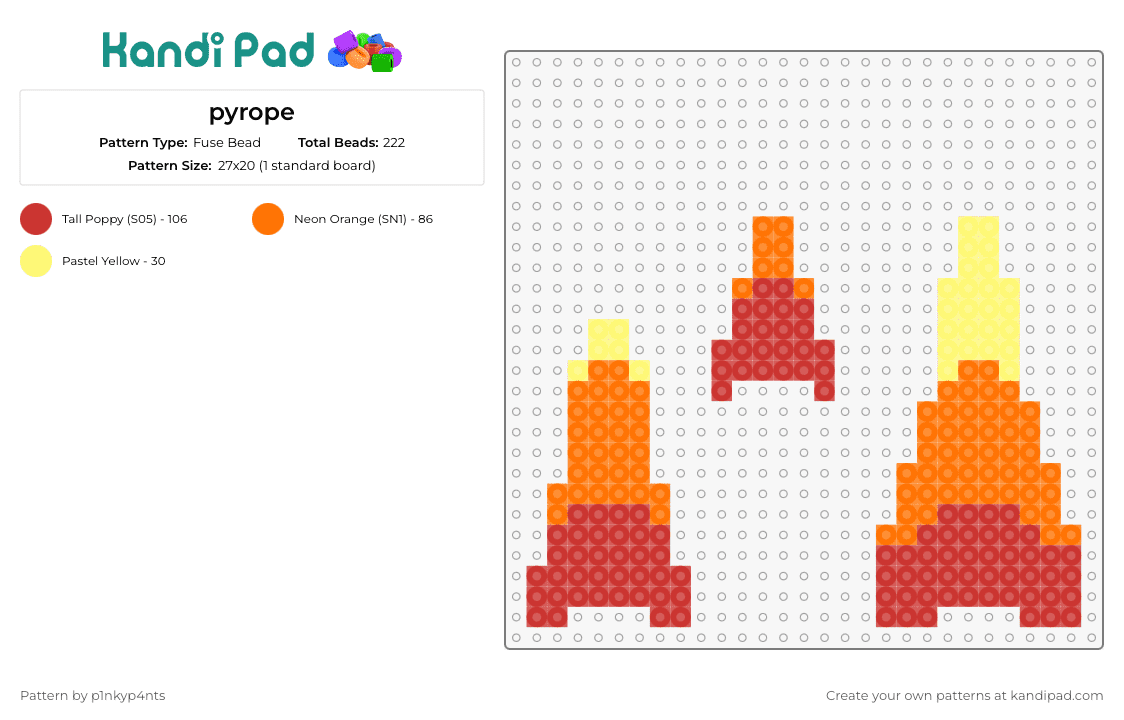 pyrope - Fuse Bead Pattern by p1nkyp4nts on Kandi Pad - pyrope,homestuck,fiery,spirit,blaze,orange,red,striking,enthusiast,assembly
