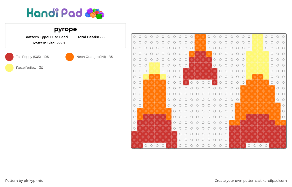 pyrope - Fuse Bead Pattern by p1nkyp4nts on Kandi Pad - pyrope,homestuck,fiery,spirit,blaze,orange,red,striking,assembly