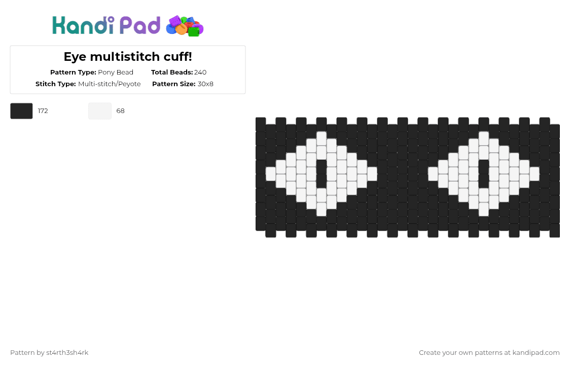 Eye multistitch cuff! - Pony Bead Pattern by st4rth3sh4rk on Kandi Pad - black,white,multistitch,eye,spooky,eyes