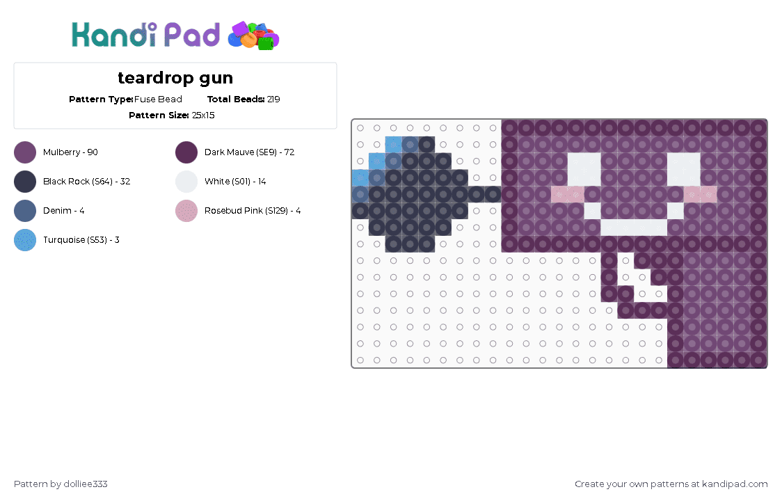teardrop gun - Fuse Bead Pattern by dolliee333 on Kandi Pad - pink,bfdi,osc,teardrop