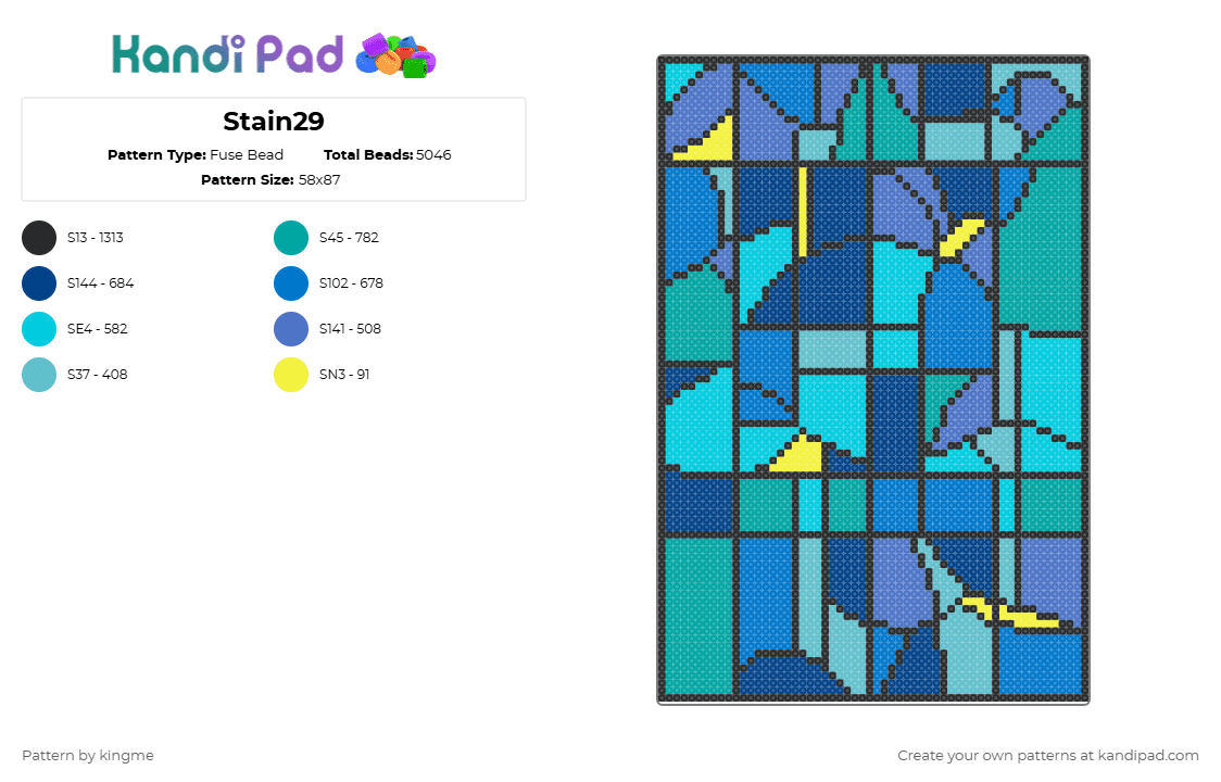Stain29 - Fuse Bead Pattern by kingme on Kandi Pad - blue,teal,stained,glass,purple,geometric,abstract,canvas,art