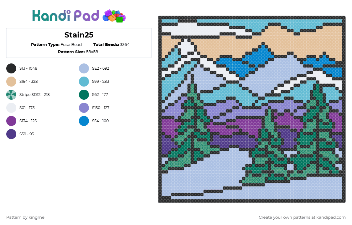 Stain25 - Fuse Bead Pattern by kingme on Kandi Pad - light blue,beige,teal,snowy,trees,nature,mountain,stained,glass,purple,stripes