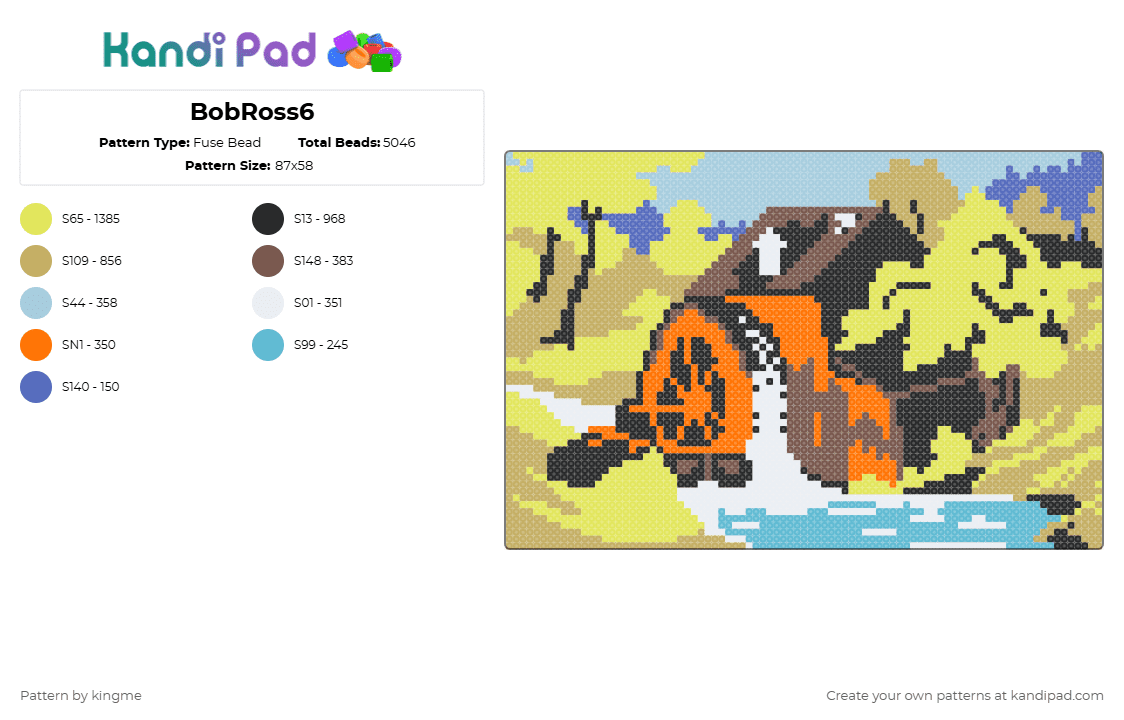 BobRoss6 - Fuse Bead Pattern by kingme on Kandi Pad - yellow,beige,light blue,bobross,nature,canvas,scenery,portrait,art