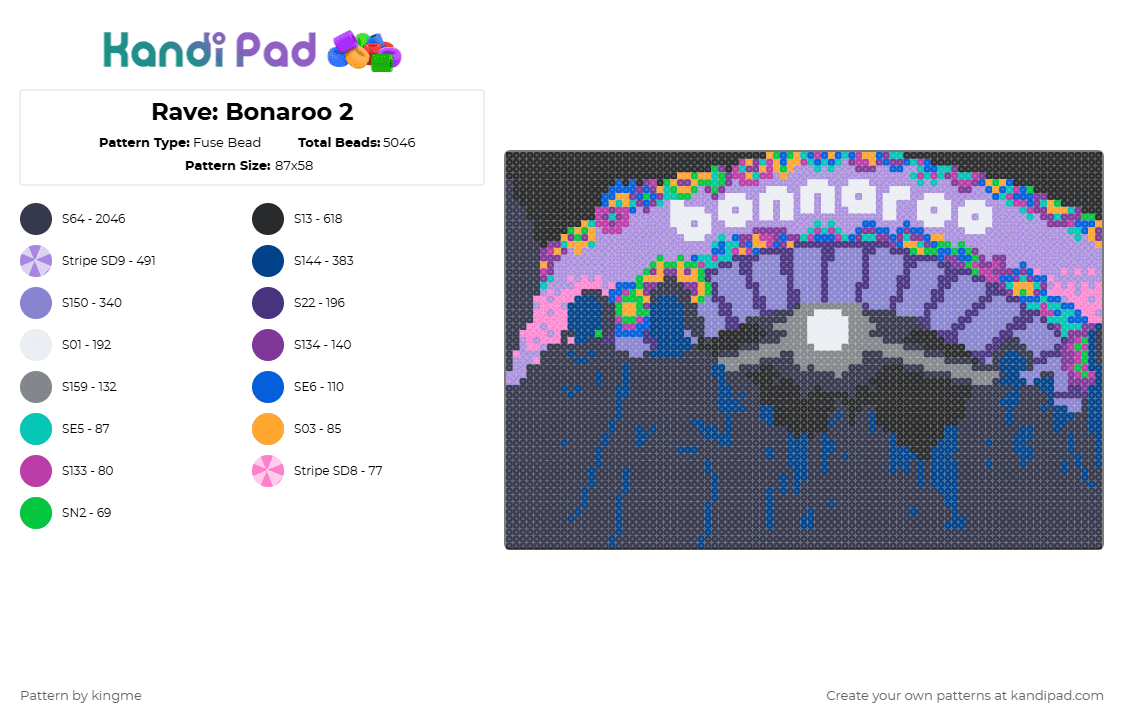 Rave: Bonaroo 2 - Fuse Bead Pattern by kingme on Kandi Pad - blue,purple,pink,music,colorful,rave,festival,floral,night,silhouette,letters