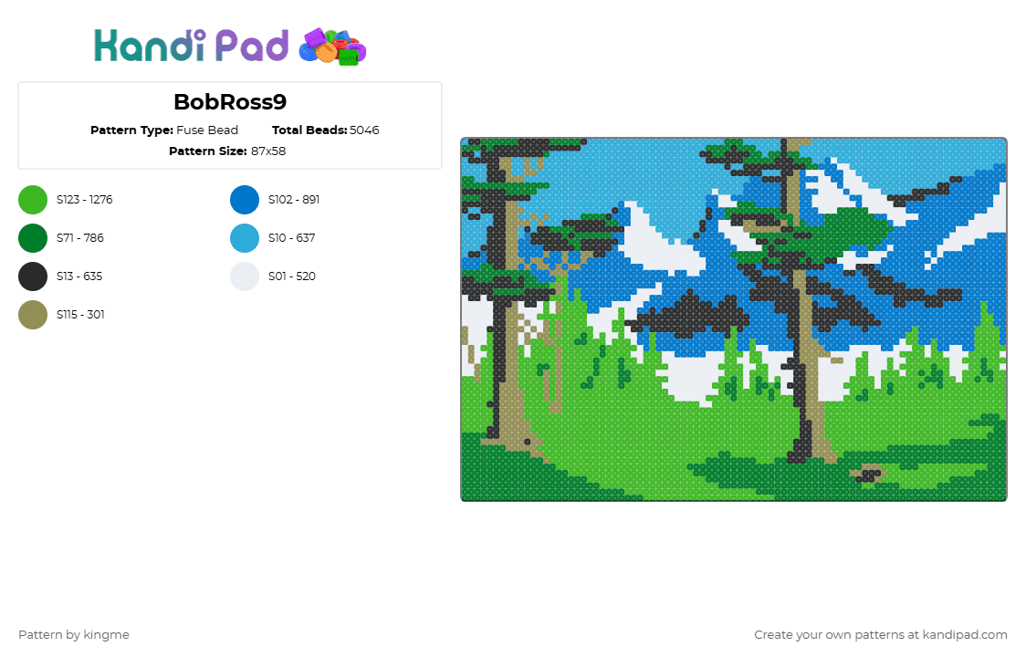 BobRoss9 - Fuse Bead Pattern by kingme on Kandi Pad - green,bobross,art,scenery,nature,canvas,portrait