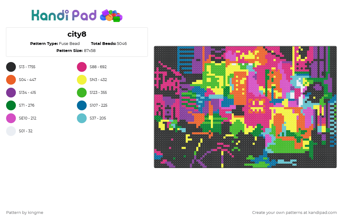 city8 - Fuse Bead Pattern by kingme on Kandi Pad - green,pink,city,night,neon,tokyo,canvas,portrait,art,urban