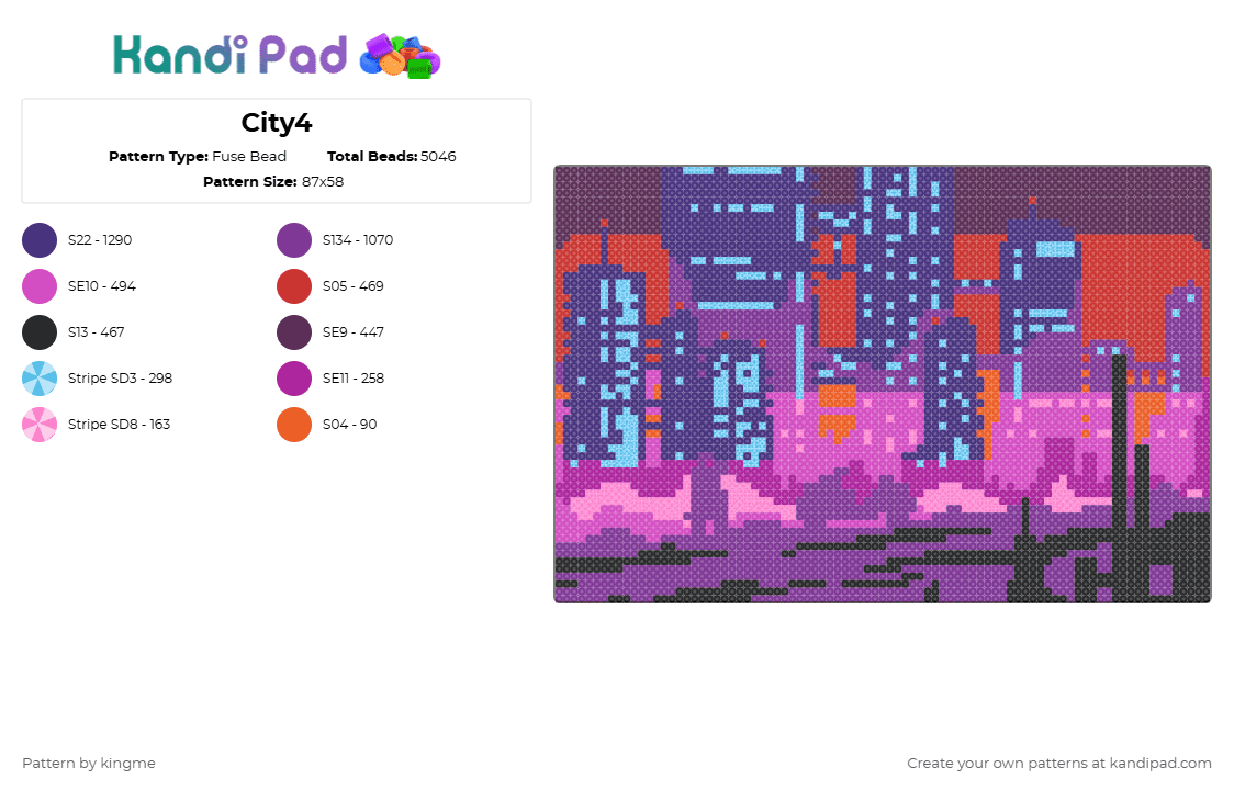 City4 - Fuse Bead Pattern by kingme on Kandi Pad - pink,purple,city,neon,scenery,landscape,canvas,art,tokyo,sunset