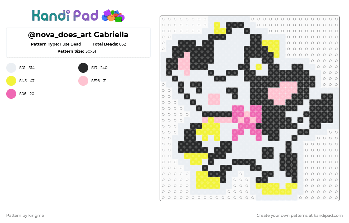 @nova_does_art Gabriella - Fuse Bead Pattern by kingme on Kandi Pad - white,pink,yellow,cow,cute,nova,small,collab,sticker,animal