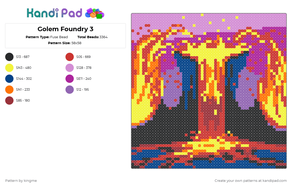 Golem Foundry 3 - Fuse Bead Pattern by kingme on Kandi Pad - red,pink,mtg,magic,magic the gathering,golem,robot,lava,fantasy,mirrodin