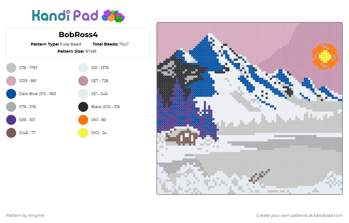 BobRoss4 - Fuse Bead Pattern by kingme on Kandi Pad - pink,blue,beige,bobross,painting,portrait,canvas,nature,scenery