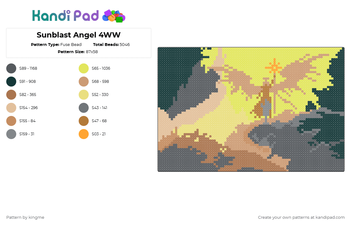Sunblast Angel 4WW - Fuse Bead Pattern by kingme on Kandi Pad - gray,yellow,beige,mtg,magic,magic the gathering,angel,light,mountain,sun,sunshine