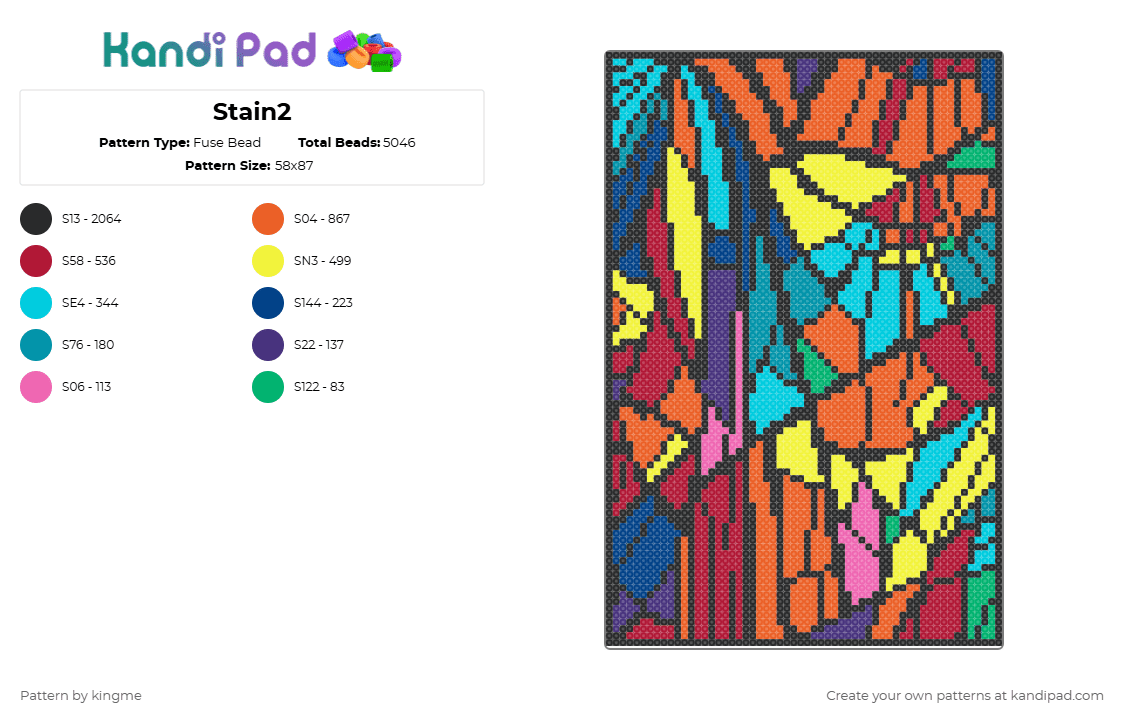Stain2 - Fuse Bead Pattern by kingme on Kandi Pad - black,orange,red,light blue,colorful,rainbow,stained,glass,abstract,big,large,canvas