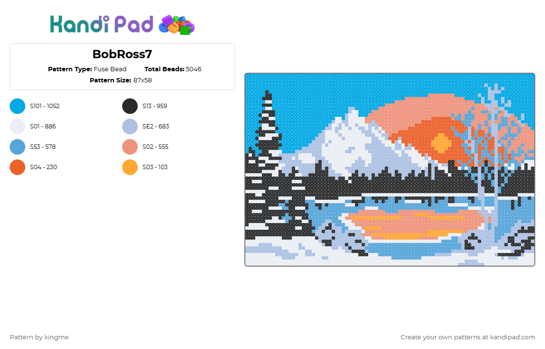 BobRoss7 - Fuse Bead Pattern by kingme on Kandi Pad - orange,light blue,bobross,nature,canvas,painting,art,scenery