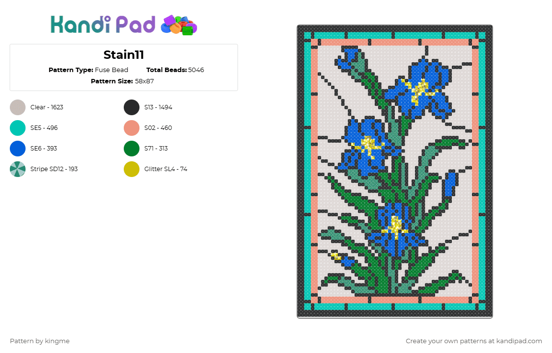 Stain11 - Fuse Bead Pattern by kingme on Kandi Pad - teal,beige,stained,glass,flower,clear,stripes,nature,art,canvas