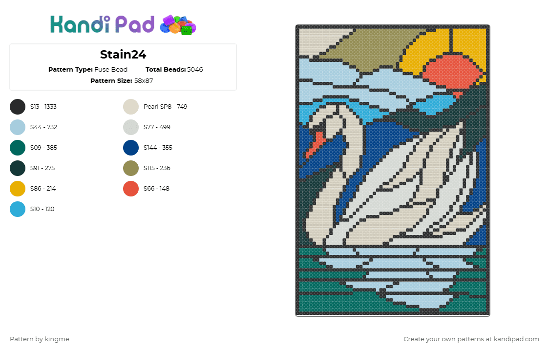 Stain24 - Fuse Bead Pattern by kingme on Kandi Pad - beige,light blue,teal,stained,glass,swan,animal,water,sunset,nature,lake