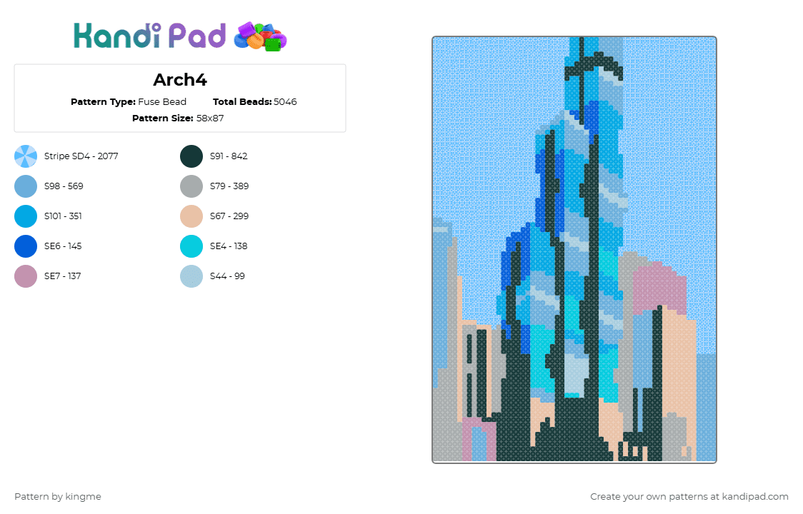 Arch4 - Fuse Bead Pattern by kingme on Kandi Pad - light blue,city,urban,blue,sky,building,tan,stripes
