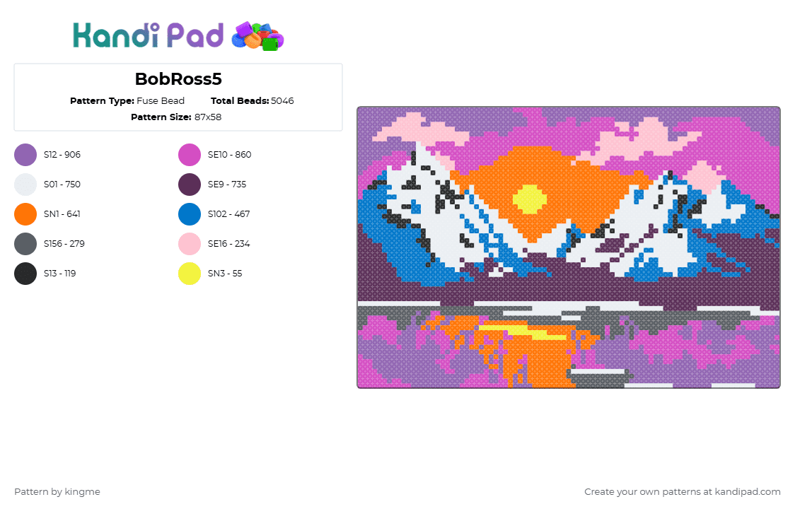 BobRoss5 - Fuse Bead Pattern by kingme on Kandi Pad - pink,bobross,nature,canvas,painting,picture,art