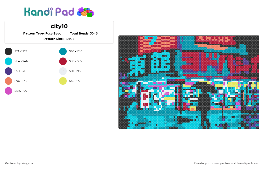 city10 - Fuse Bead Pattern by kingme on Kandi Pad - red,light blue,teal,city,neon,tokyo,rain,night,scenery,canvas,art