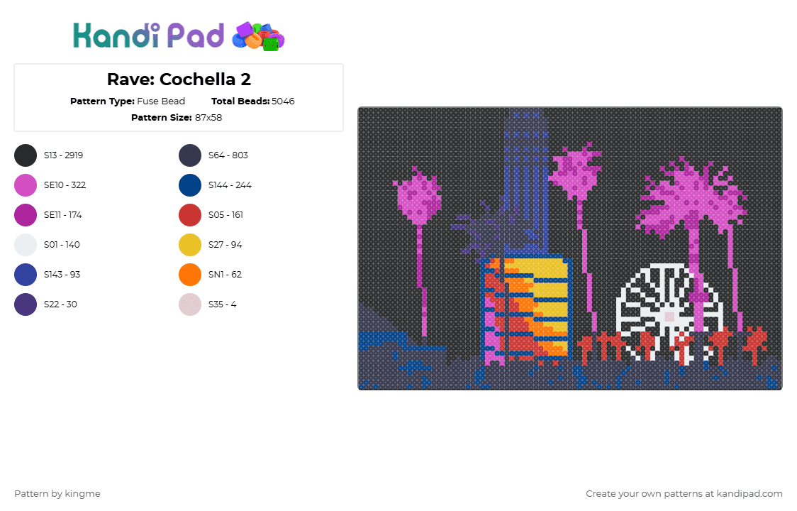 Rave: Cochella 2 - Fuse Bead Pattern by kingme on Kandi Pad - black,purple,pink,rave,music,festival,colorful,night,silhouette,party,ferris wheel