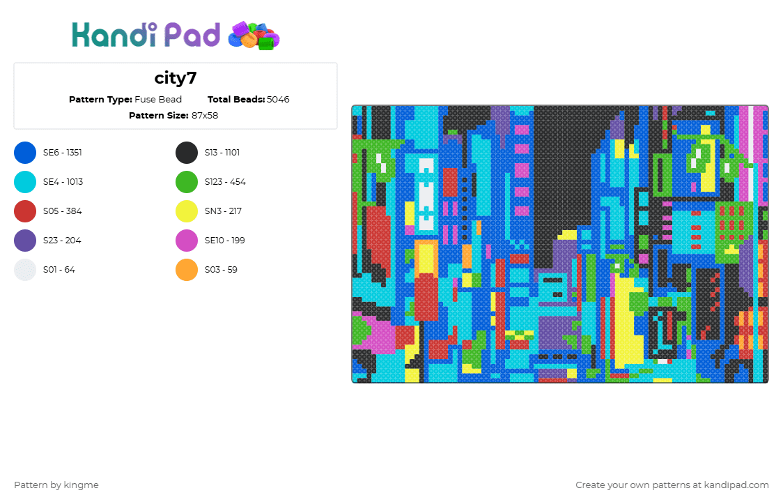 city7 - Fuse Bead Pattern by kingme on Kandi Pad - light blue,blue,green,city,neon,tokyo,urban,night,lights,store,colorful