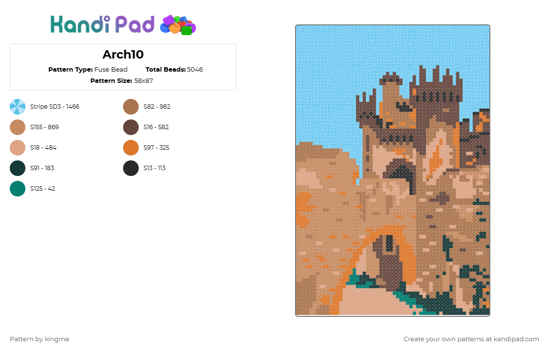 Arch10 - Fuse Bead Pattern by kingme on Kandi Pad - tan,light blue,castle,building,canvas,architecture,medieval,nature,stone,stripes
