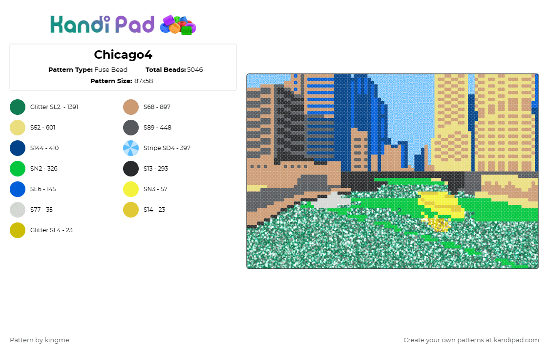 @nova_does_art Chicago4 - Fuse Bead Pattern by kingme on Kandi Pad - yellow,beige,teal,green,luck,clover,st patrick,chicago,city,urban,holiday