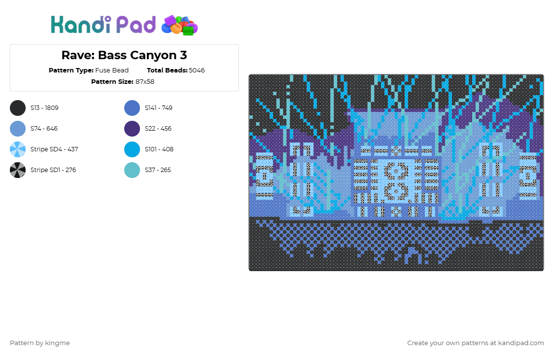 Rave: Bass Canyon 3 - Fuse Bead Pattern by kingme on Kandi Pad - light blue,blue,rave,night,scene,silhouette,party,music,festival,stripes