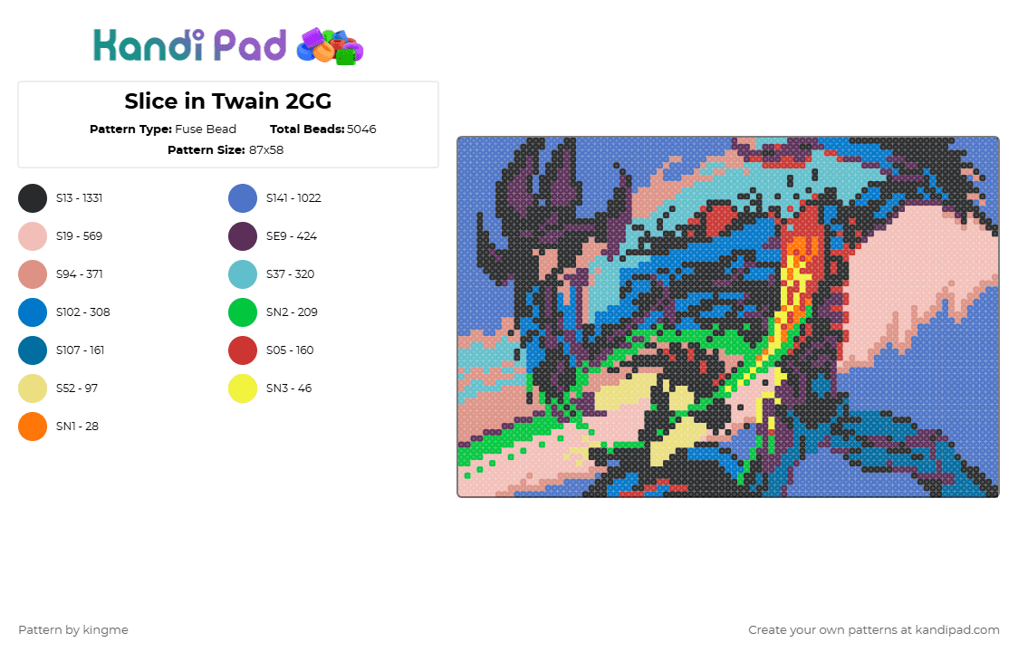 Slice in Twain 2GG - Fuse Bead Pattern by kingme on Kandi Pad - blue,pink,beige,mtg,magic,magic the gathering,robot,elf,colorful,sunrise,sunset
