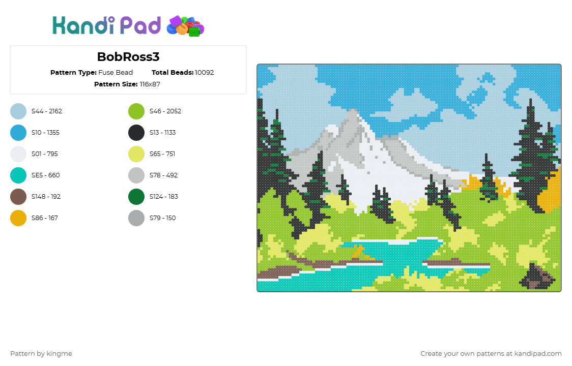 BobRoss3 - Fuse Bead Pattern by kingme on Kandi Pad - green,light blue,bobross,canvas,nature,scenery,portrait,art