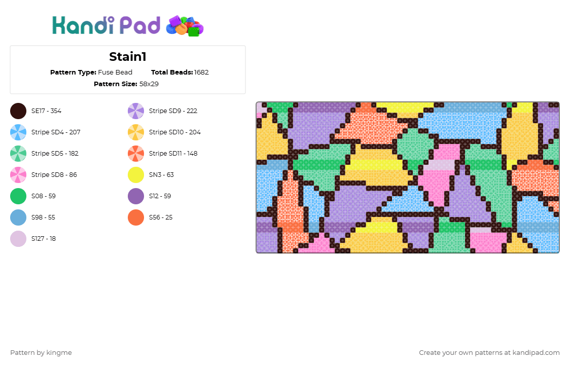 Stain1 - Fuse Bead Pattern by kingme on Kandi Pad - brown,light blue,yellow,pink,stain,stained,glass,stripes,rainbow,colorful,art,pretty