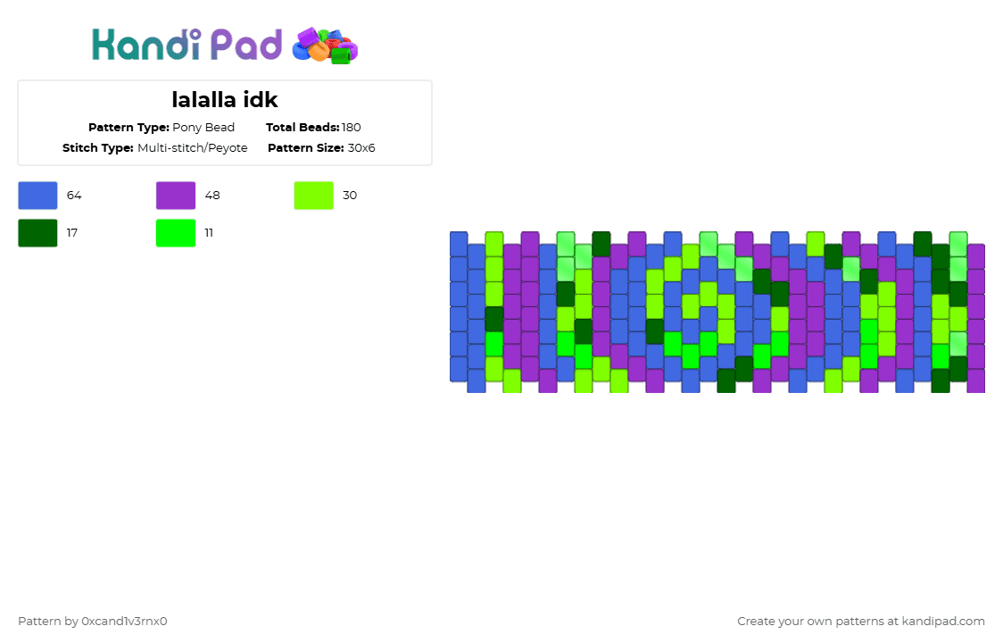 lalalla idk - Pony Bead Pattern by 0xcand1v3rnx0 on Kandi Pad - blue,green
